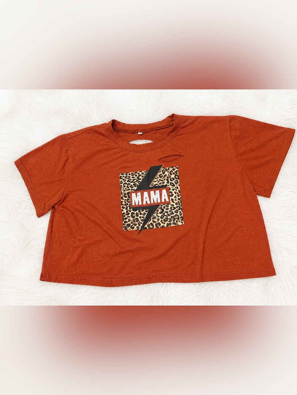 Mama Graphic Crop Tee XL Rust Orange Leopard Distressed Boutique Style Shirt